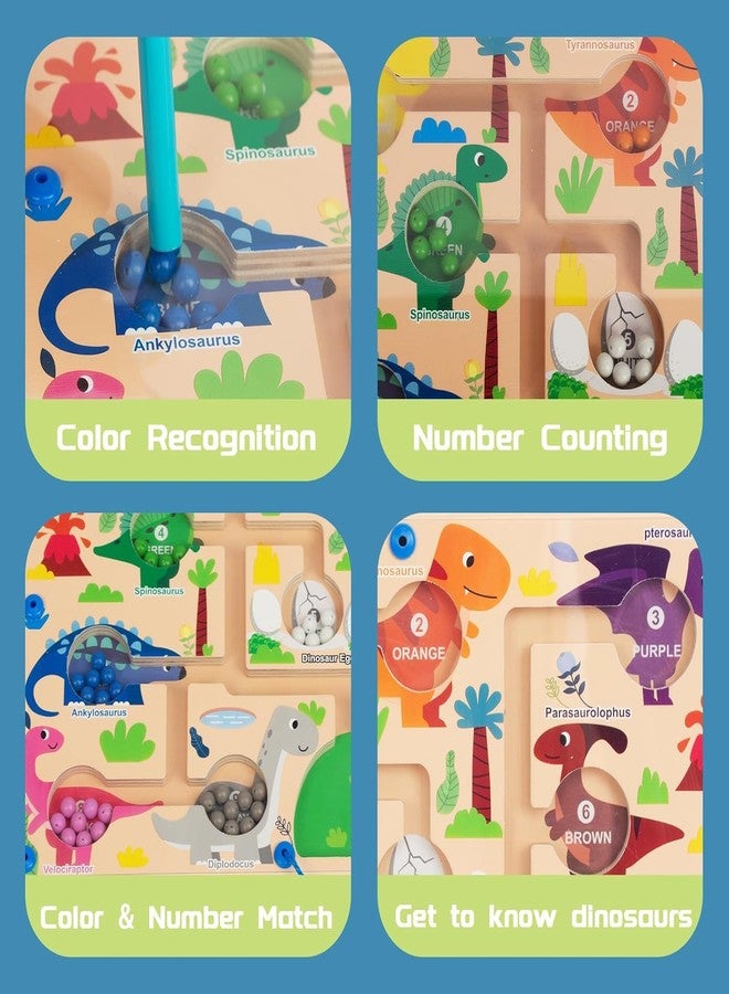 BeFunky Magnetic Color & Number Maze, Montessori Wooden Color Matching Learning Counting Puzzle Board, Toddler Fine Motor Skills Toys for Boys Girls 3 4 5 Years Old (Dinosaur) - Image 3